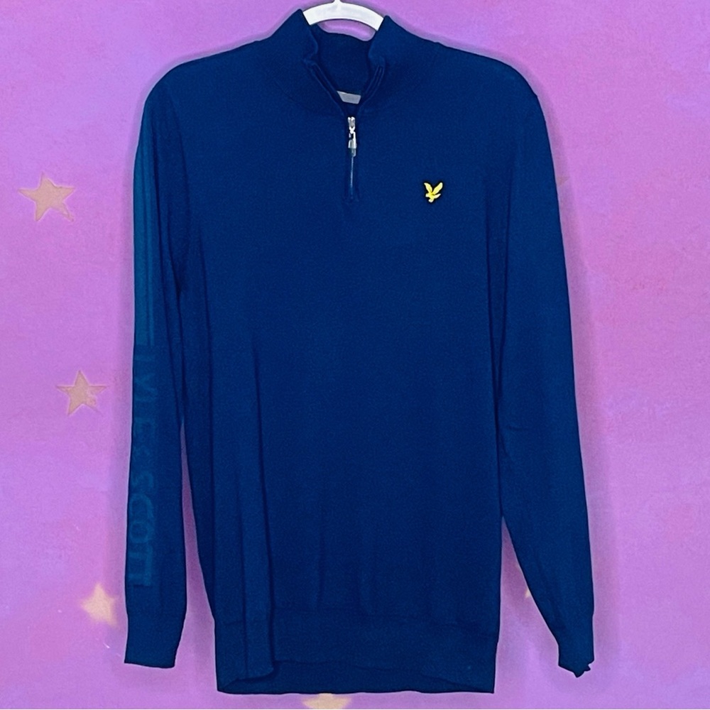 Lyle & Scott Blue Mens Sweater Large  Golf 1/4 Zip Wool/Cotton Pullover New